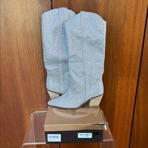 Sparkling rhinestone Silver cowboy Boots